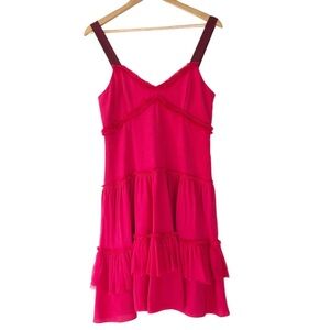 New with tag Cinq a Sept Silk Livia Tiered Ruffle Mini Dress Pink Thin Dress